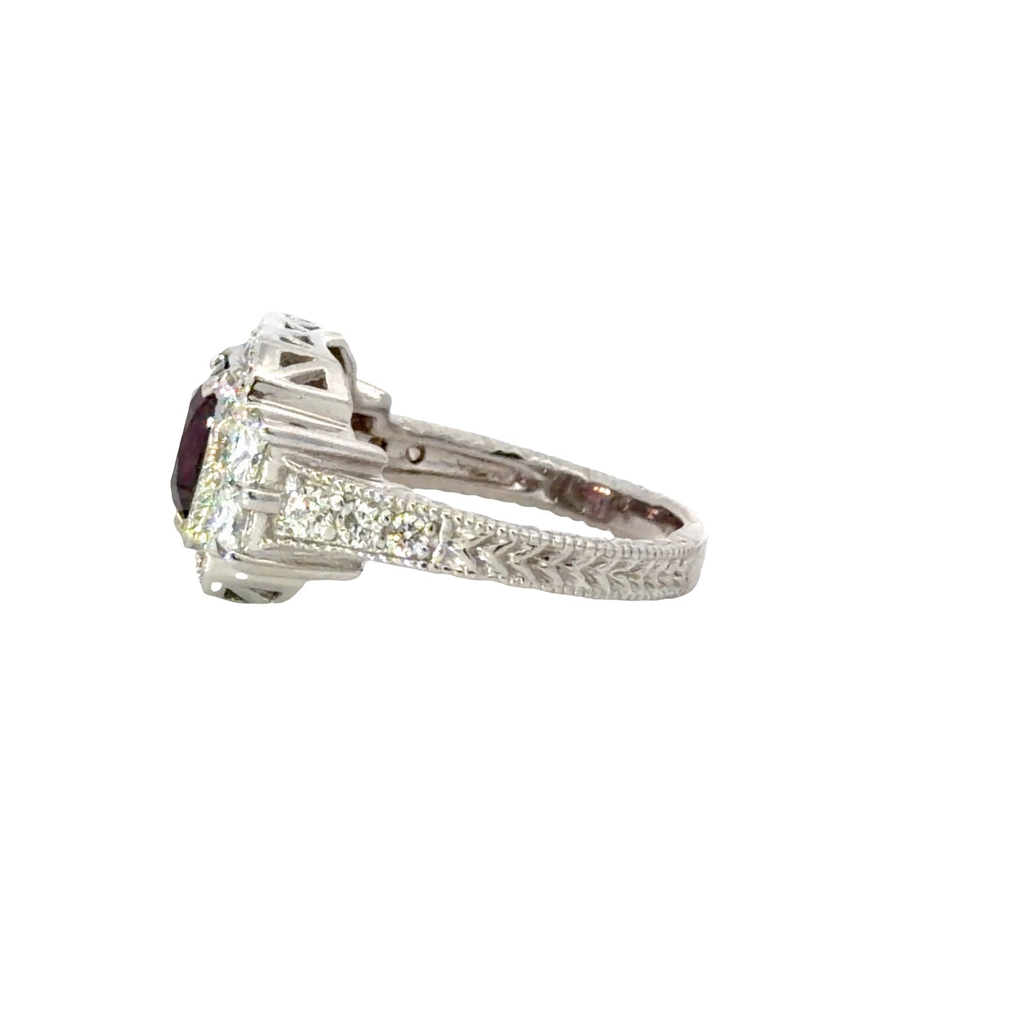 Natural deep burgundy spinel and diamonds ring