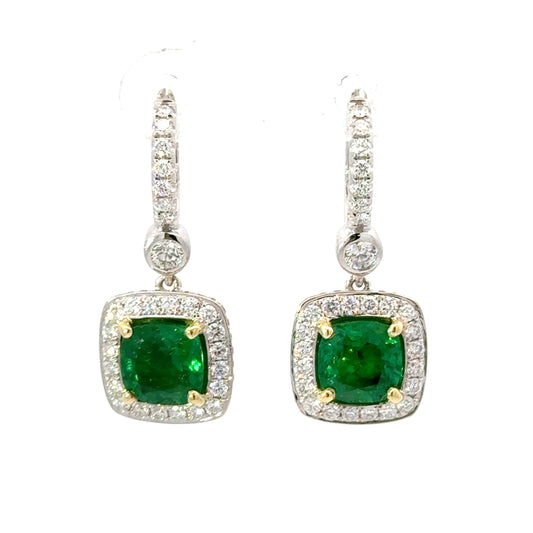 GIA cert Gorgeous natural emeralds and diamonds earrings