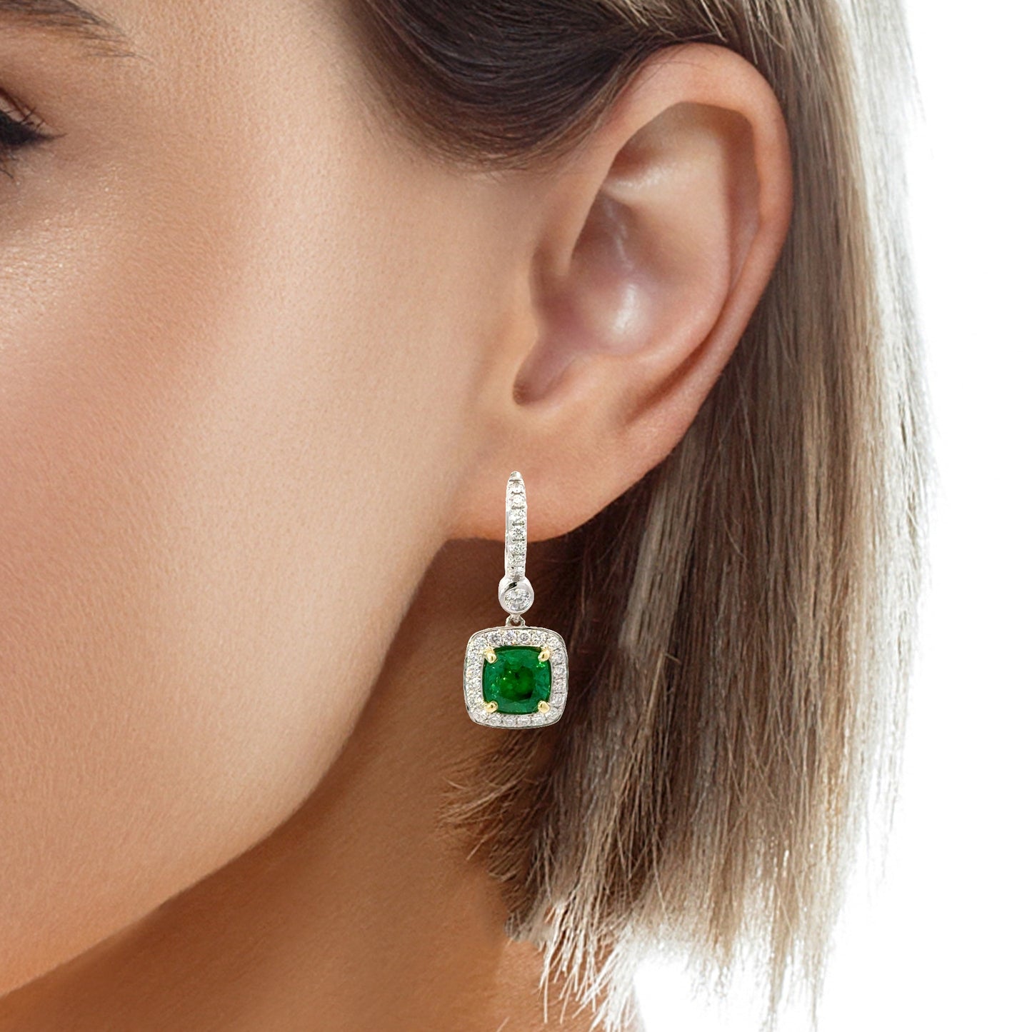 GIA cert Gorgeous natural emeralds and diamonds earrings