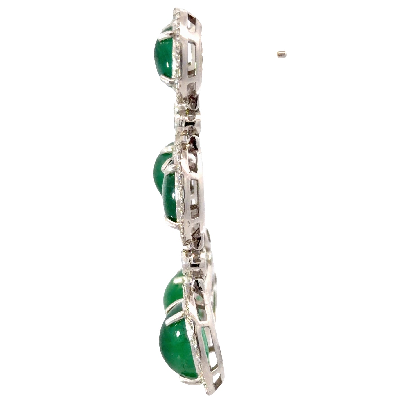 Triple Natural Emeralds Cabochon Halo Drop Earrings in White Gold