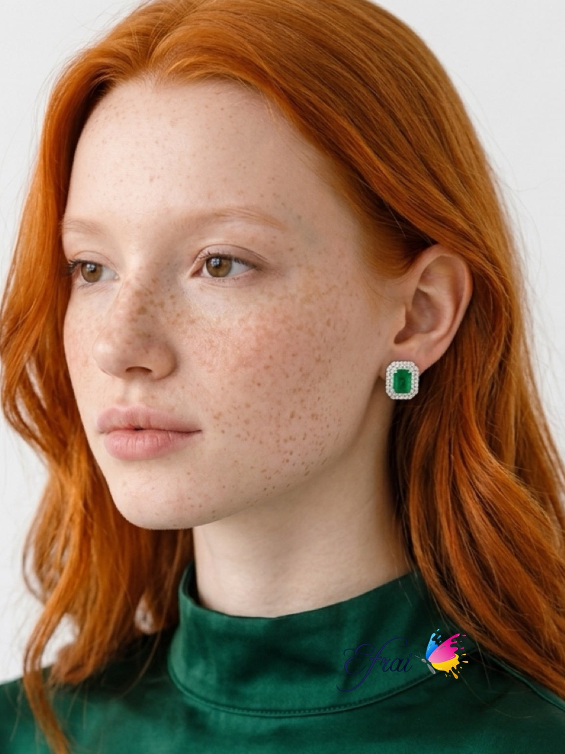 Natural Emerald Double Halo Stud Earrings in White Gold