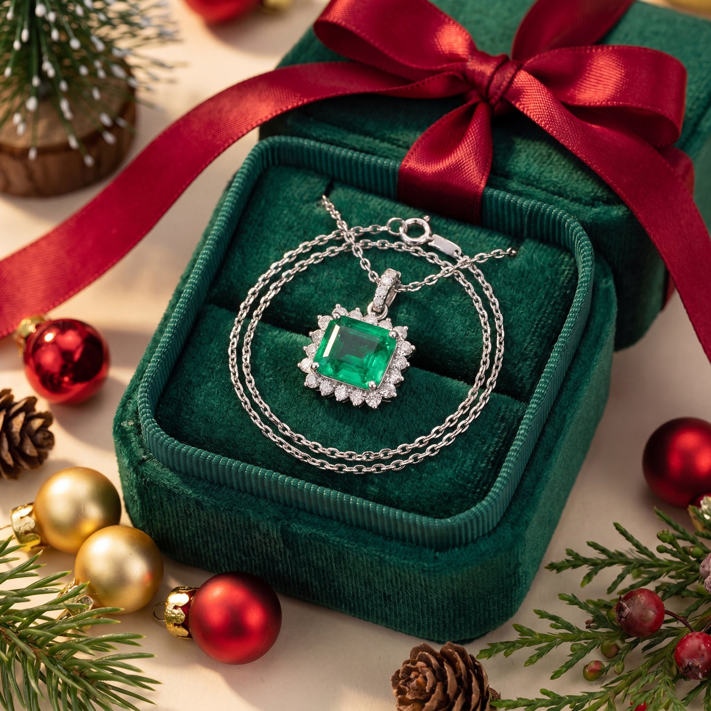 Natural Colombian emerald and diamonds necklace