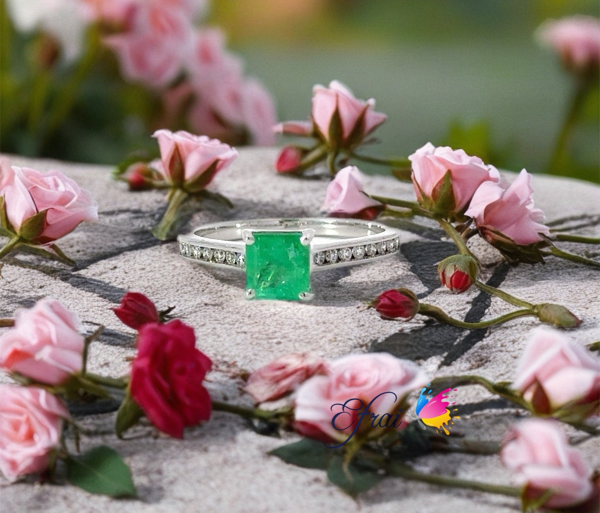 Natural emerald and diamonds ring