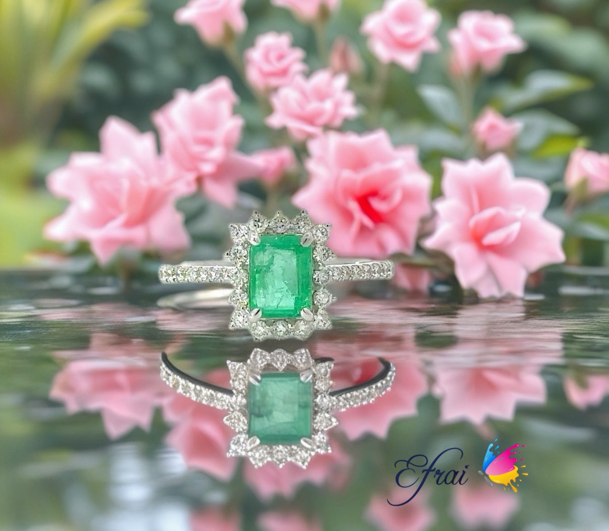 Natural emerald and diamonds ring