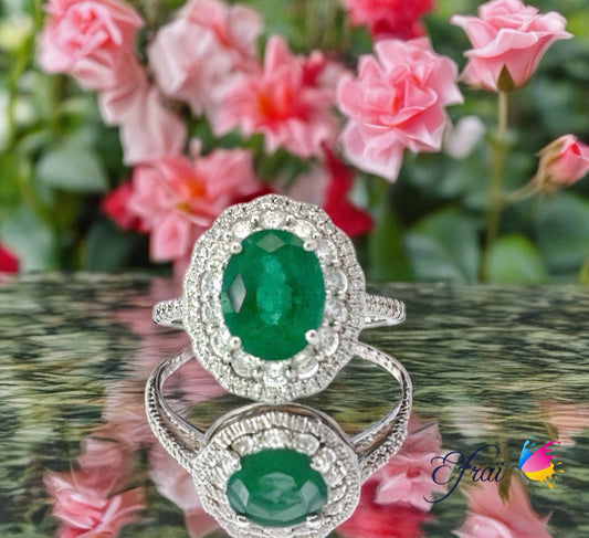 GIA certified natural oval emerald and diamonds ring