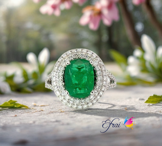 GIA certified natural oval emerald and diamonds ring