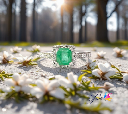 Natural emerald and diamonds ring