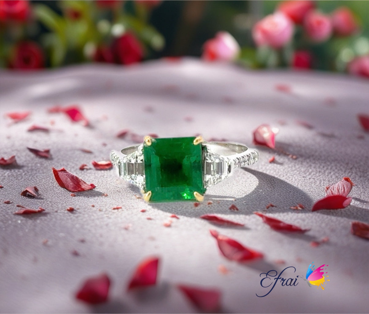 GIA certified natural emerald and diamonds ring