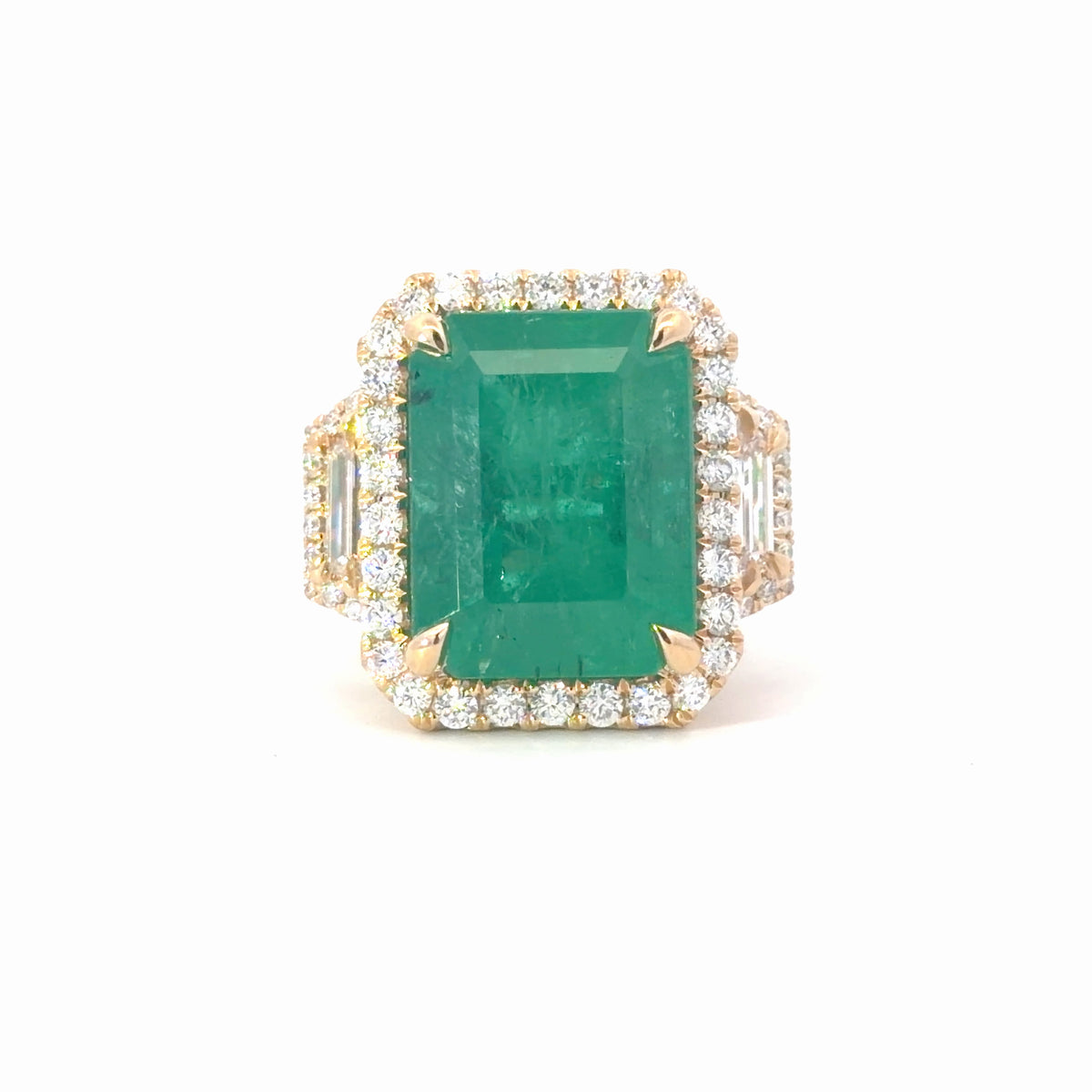 Natural Emerald and Diamond Halo Cocktail Ring