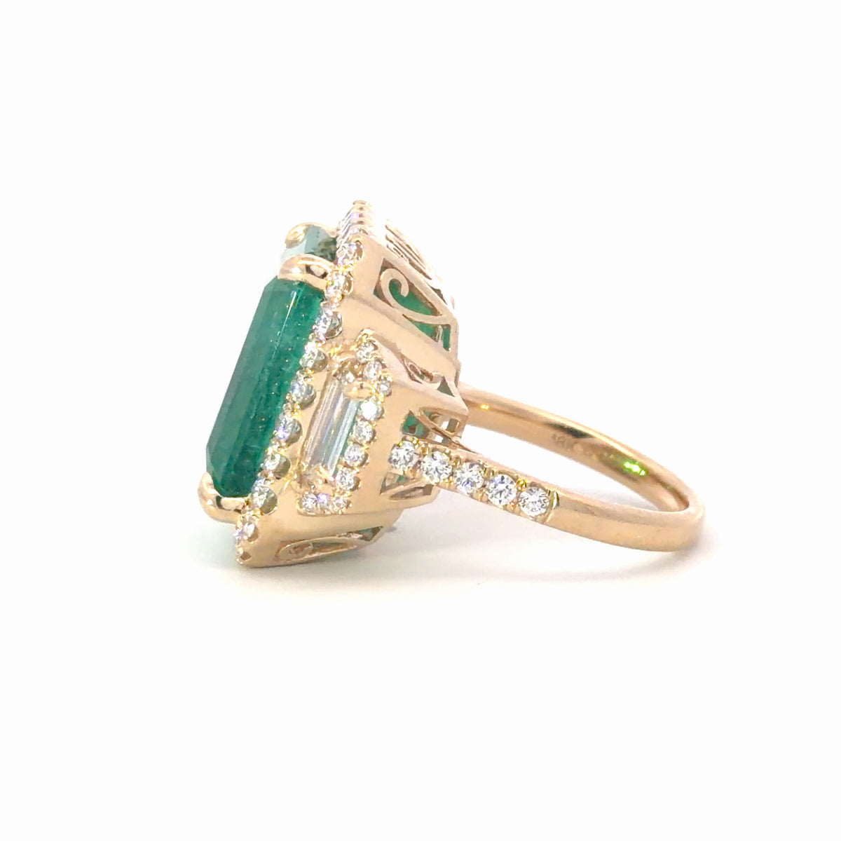 Natural Emerald and Diamond Halo Cocktail Ring