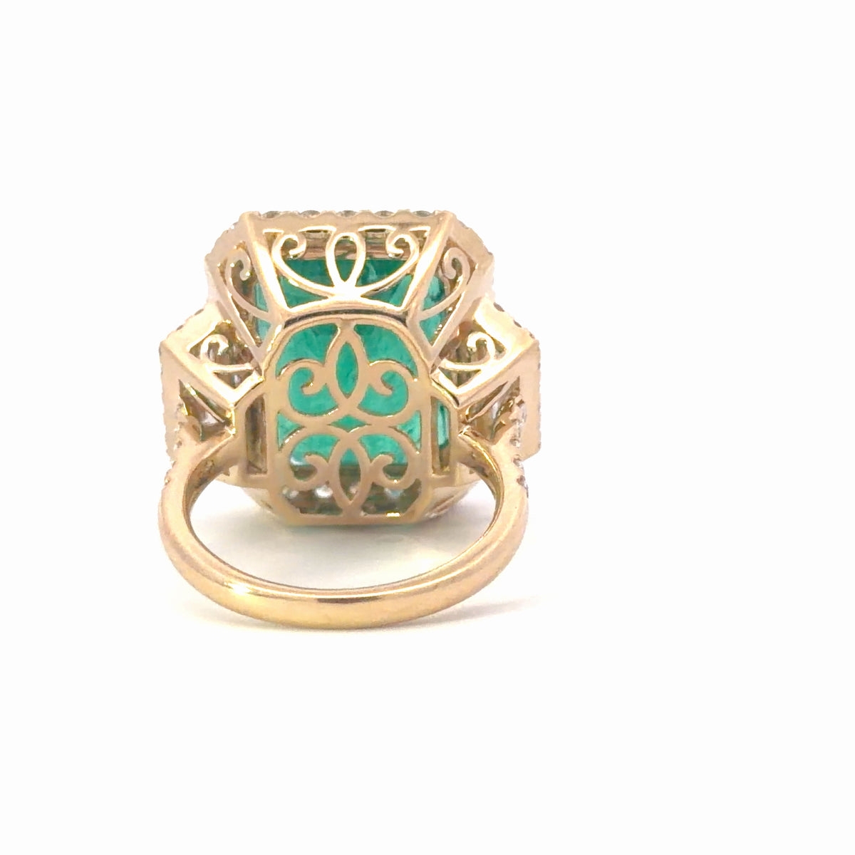 Natural Emerald and Diamond Halo Cocktail Ring