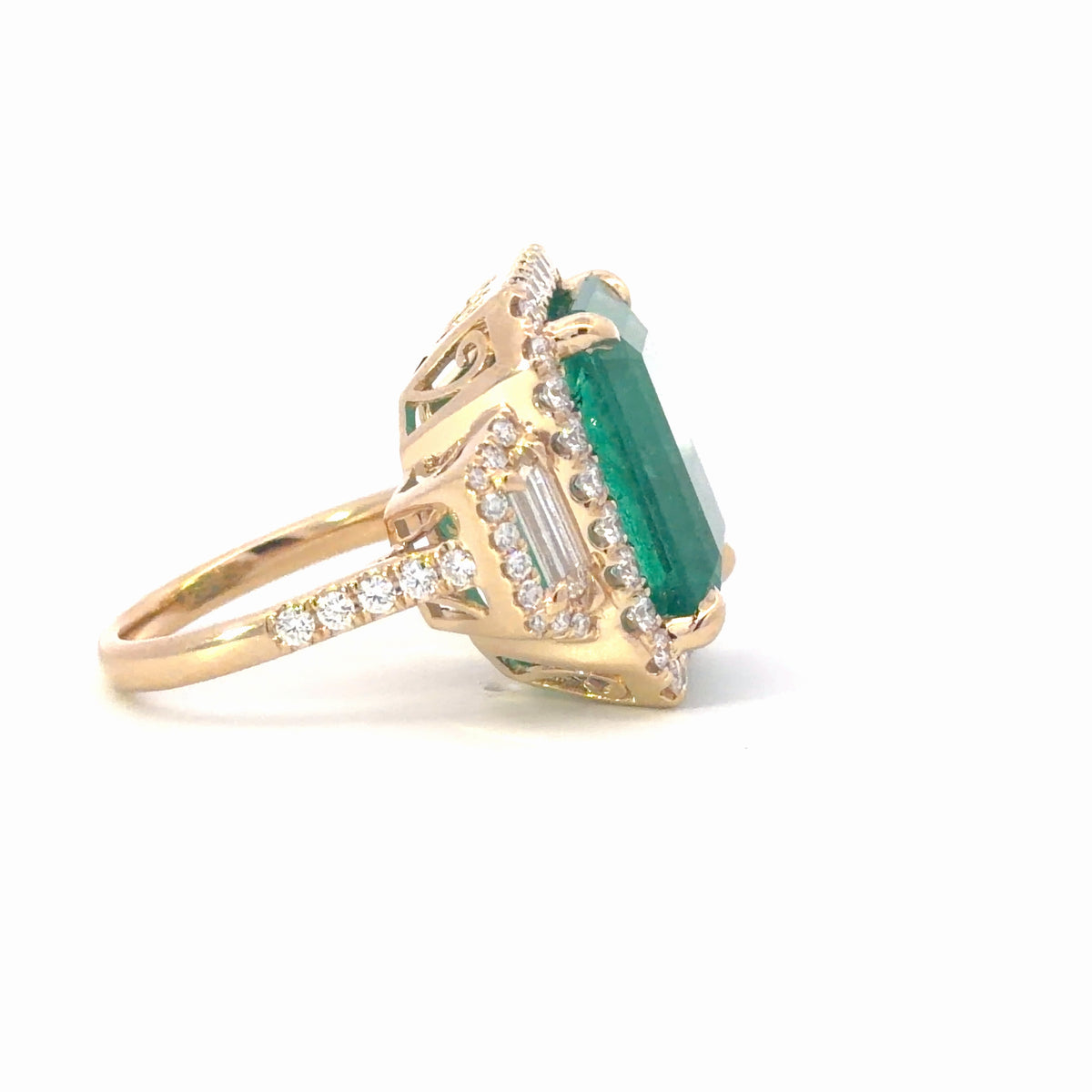 Natural Emerald and Diamond Halo Cocktail Ring