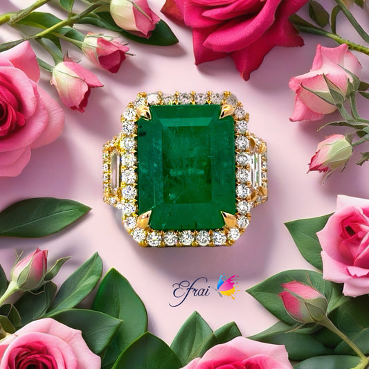 Natural Emerald and Diamond Halo Cocktail Ring