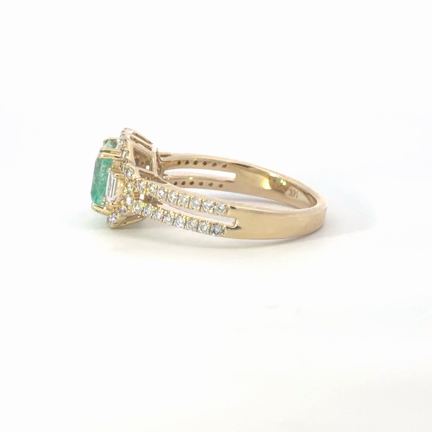 Natural Colombian Emerald and Diamond Halo Cocktail Ring in Yellow Gold