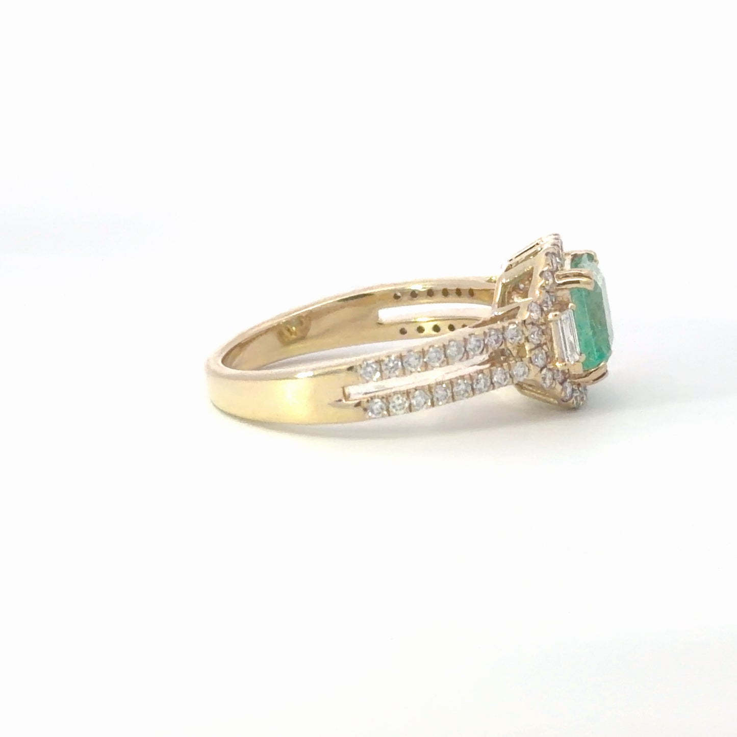 Natural Colombian Emerald and Diamond Halo Cocktail Ring in Yellow Gold