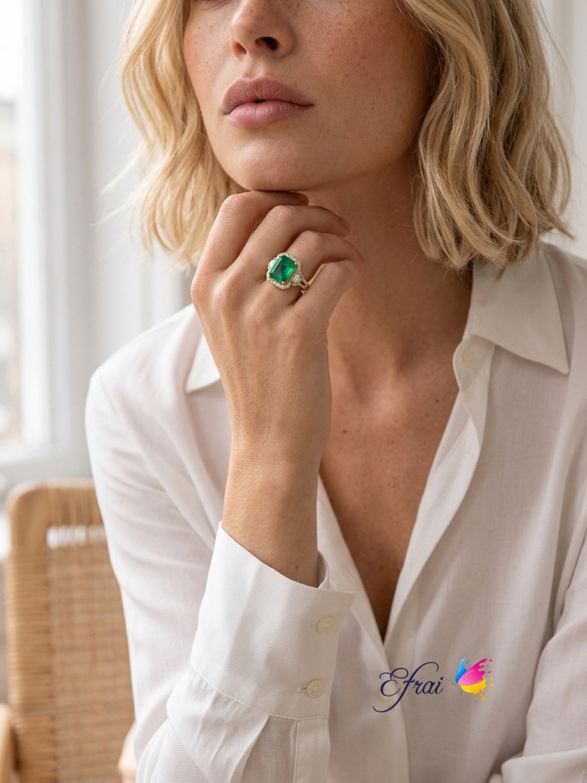 Natural Colombian Emerald Cut Emerald Multistone Halo Ring in Yellow Gold