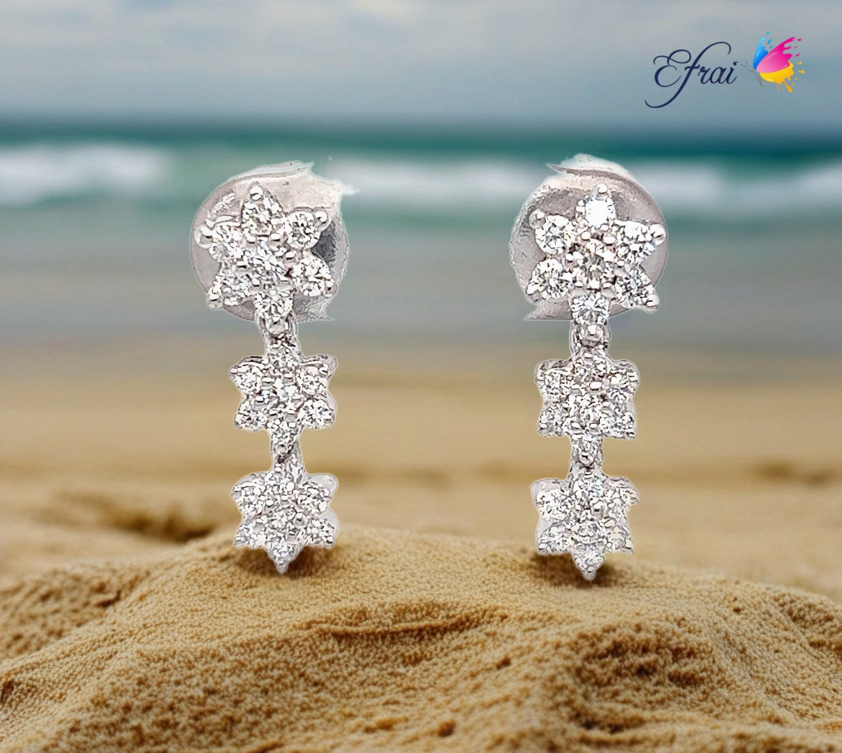 Triple diamonds cascade earrings