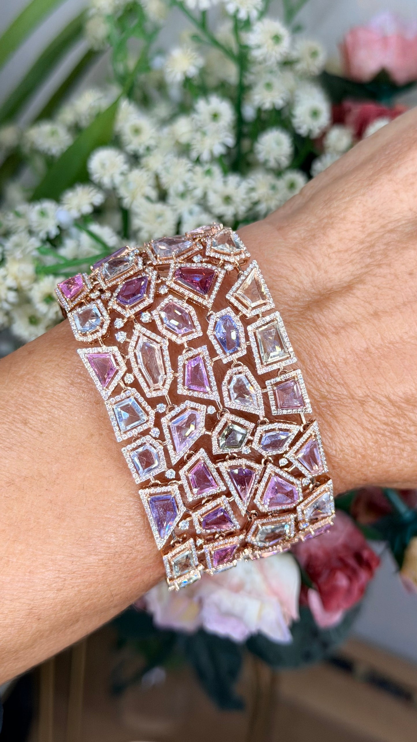 Rose Gold Multi-Color Sapphire Mosaic Chain Bracelet