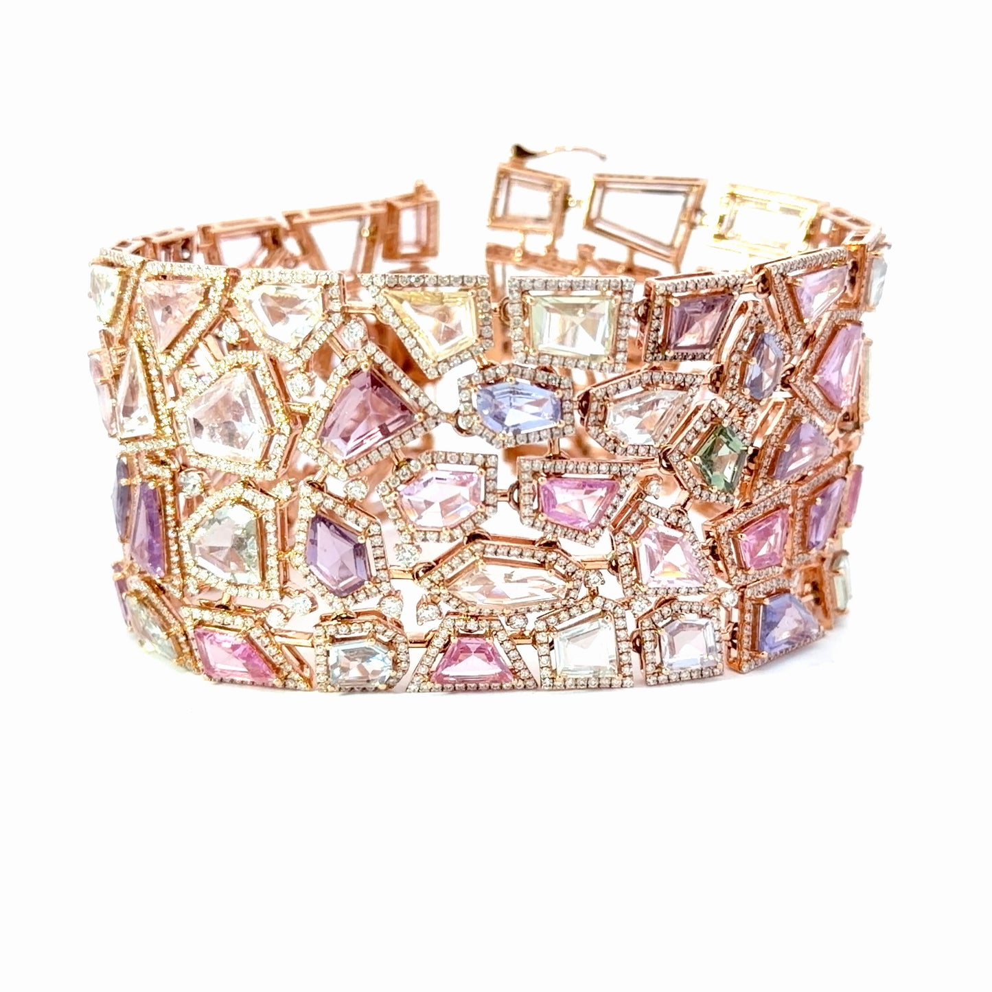 Rose Gold Multi-Color Sapphire Mosaic Chain Bracelet
