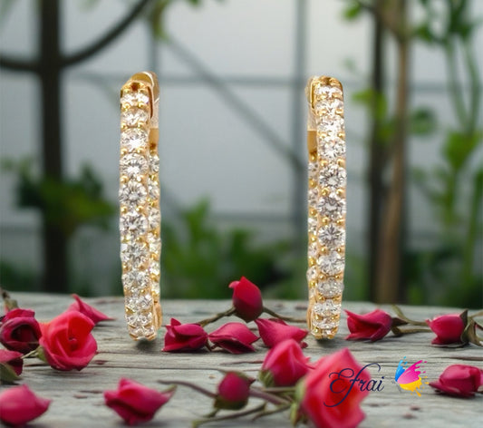 Classic Natural Diamonds Hoop Earrings in 14K Yellow Gold