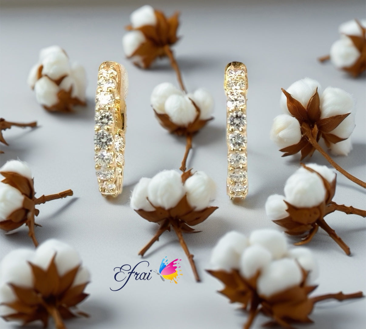 Yellow Gold Hoop Earrings with Natural Round Brilliant Diamonds