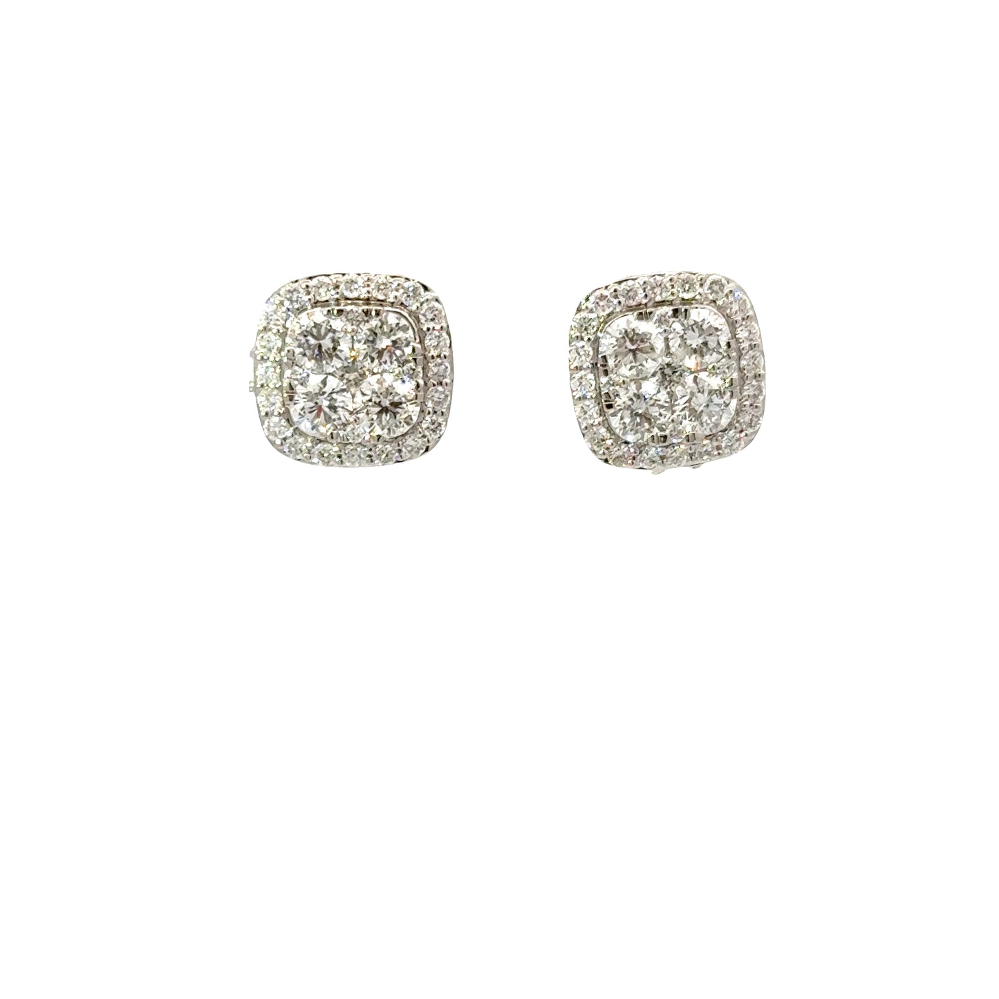 White Gold Square Diamond Stud Earrings