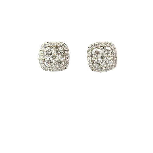 White Gold Square Diamond Stud Earrings