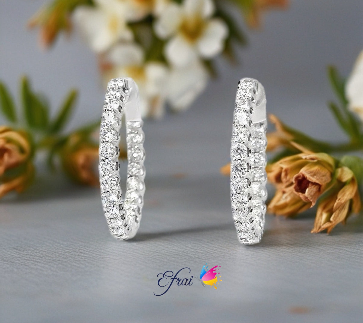 Gorgeous natural round diamonds hoops earrings