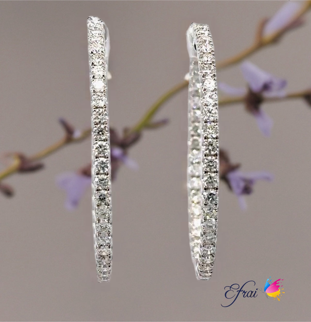 Gorgeous big natural round diamonds hoops earrings 1.5" inches long