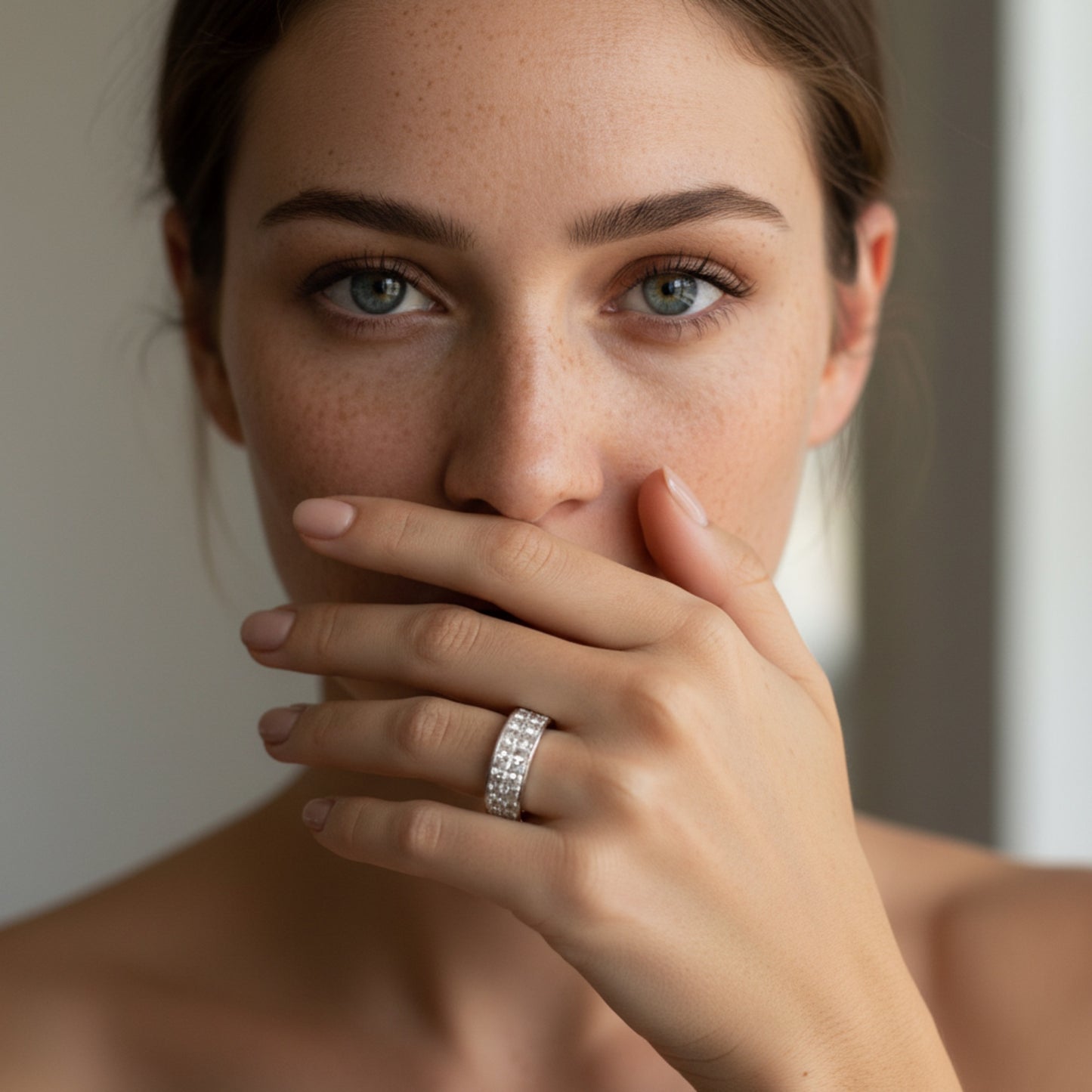 Double row of natural princess cut diamonds band