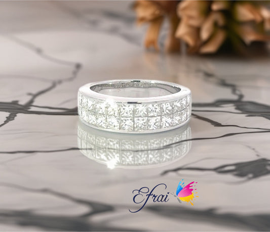 Double row of natural princess cut diamonds band