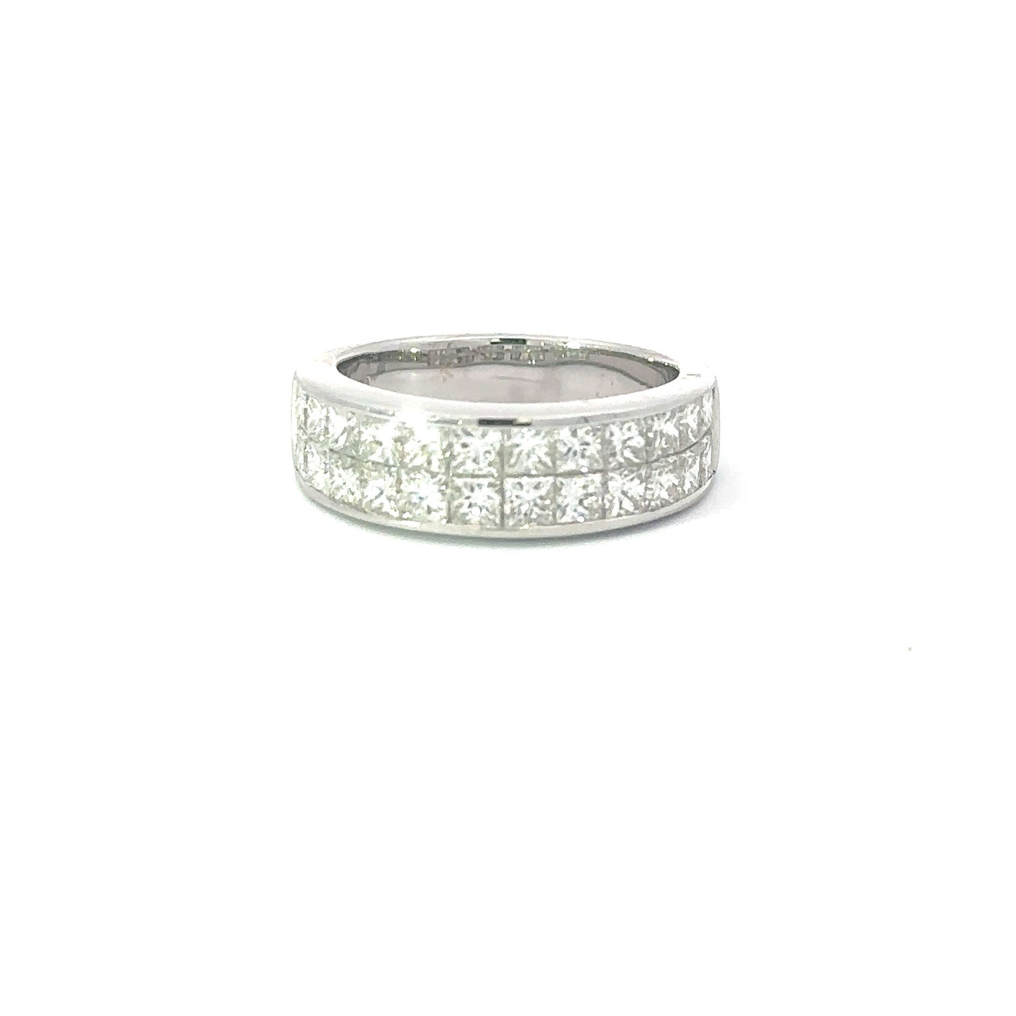 Double row of natural princess cut diamonds band