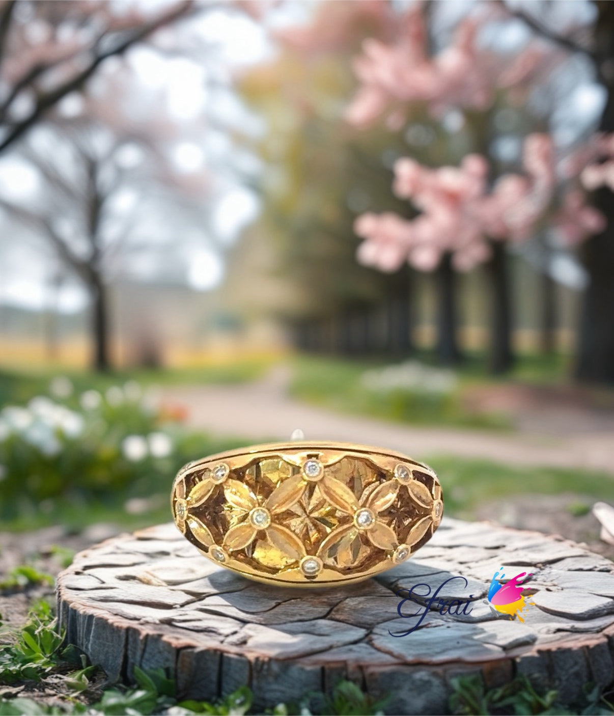 Basket of diamonds flowers ring