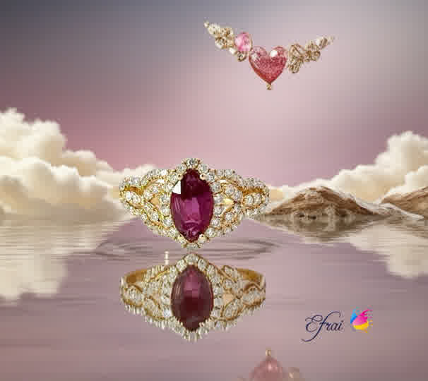 Natural marquise ruby and diamonds ring