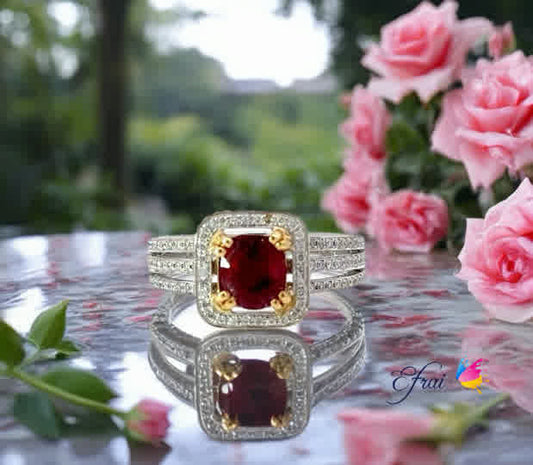 Natural round ruby and diamonds ring