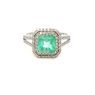Natural square emerald and diamonds ring