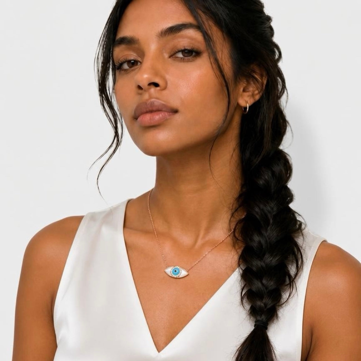 Turquoise diamonds evil eye necklace