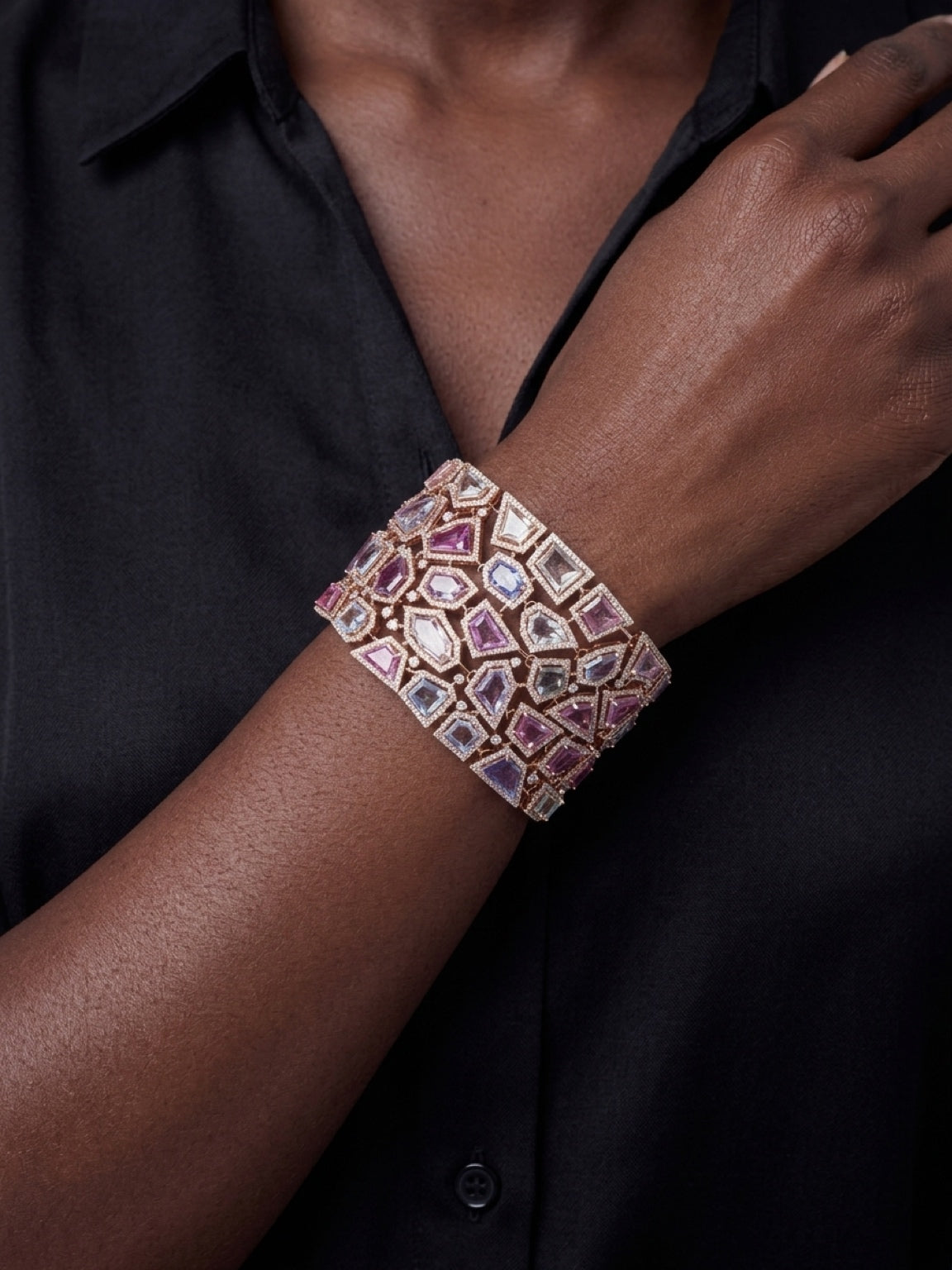 Rose Gold Multi-Color Sapphire Mosaic Chain Bracelet