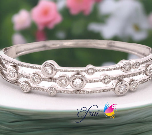 Exquisite unique natural triple diamonds bezel style bangle