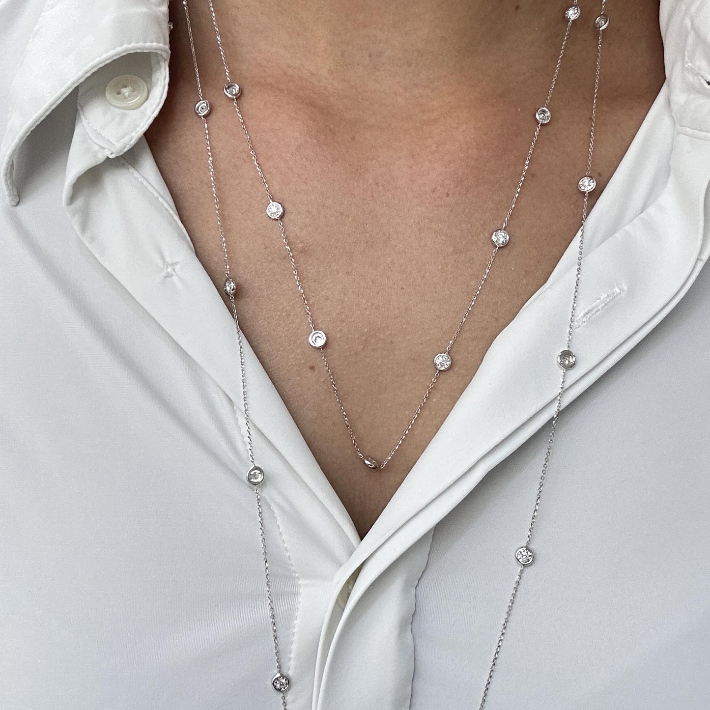 Natural round diamonds tennis necklace 30" long