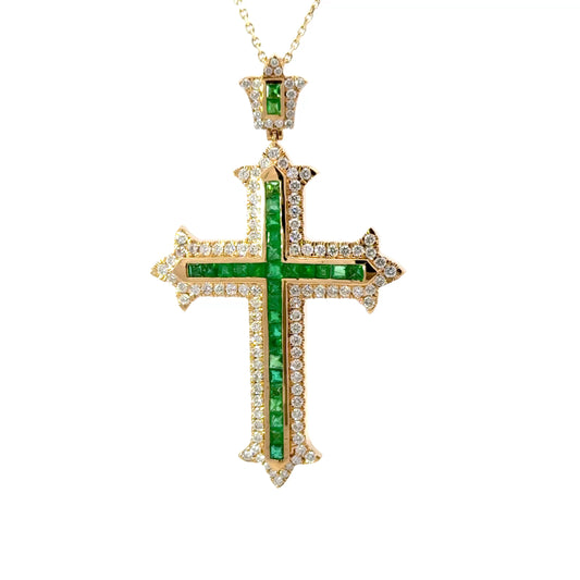 Elegant  natural Emerald and diamonds Cross Pendant