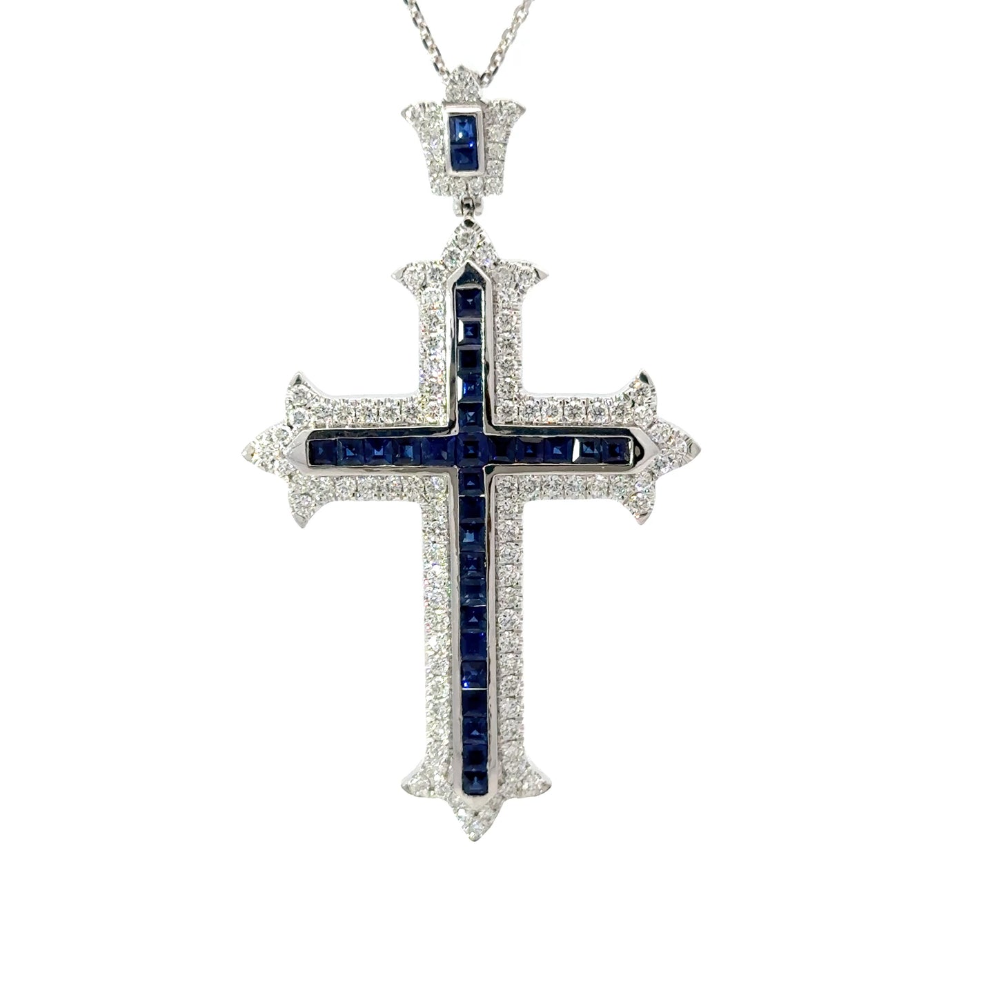 Elegant Sapphire and diamonds Cross Pendant