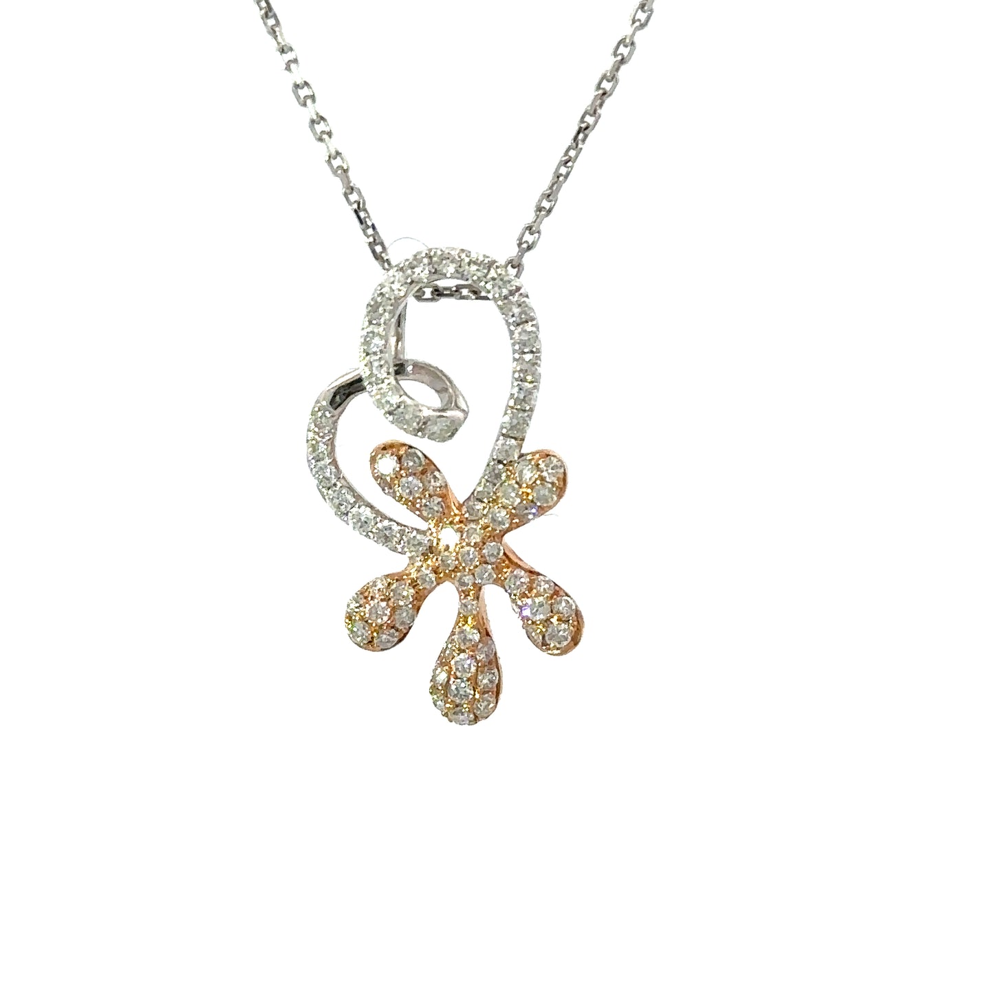 Diamond heart and flower necklace
