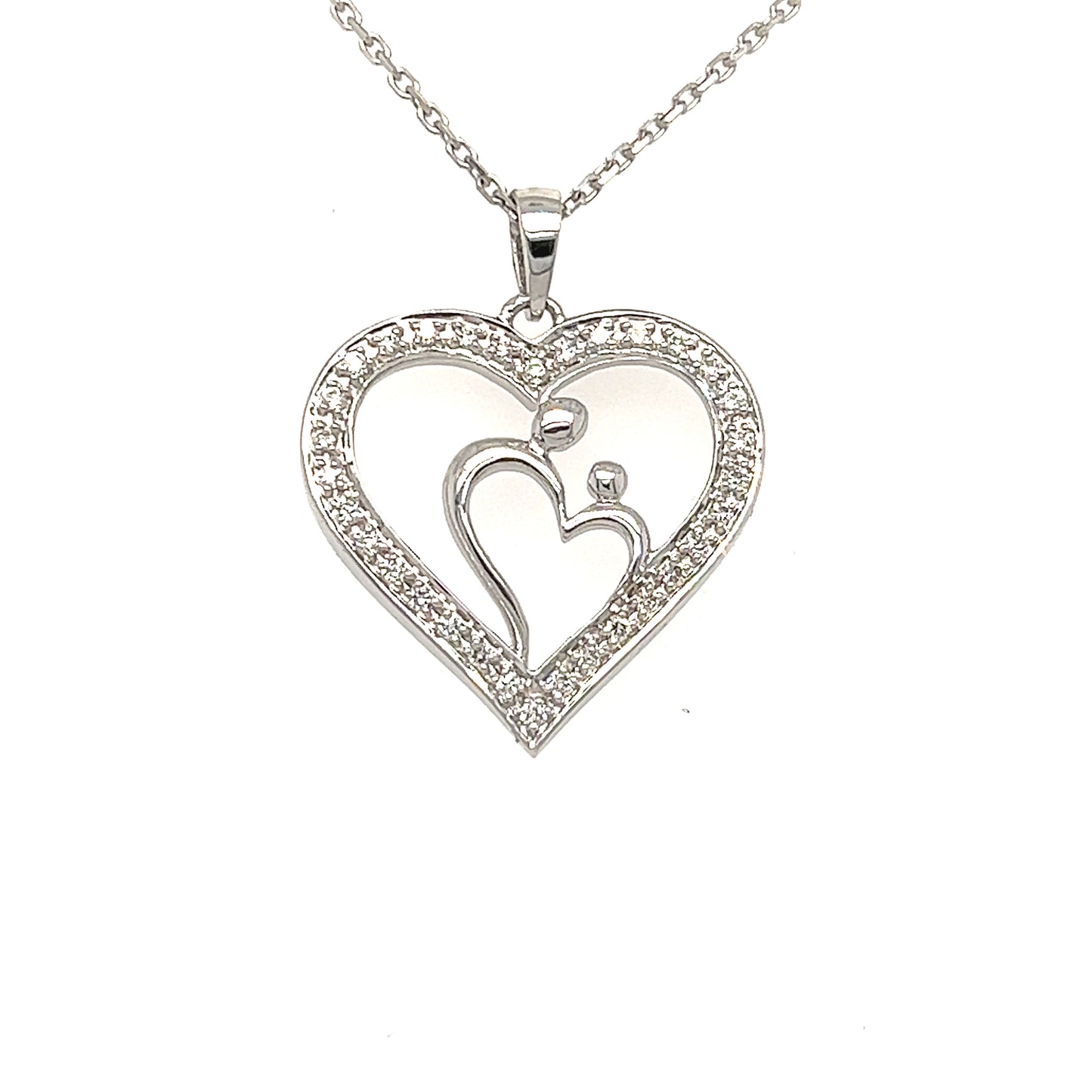 Diamond heart mom & kid necklace