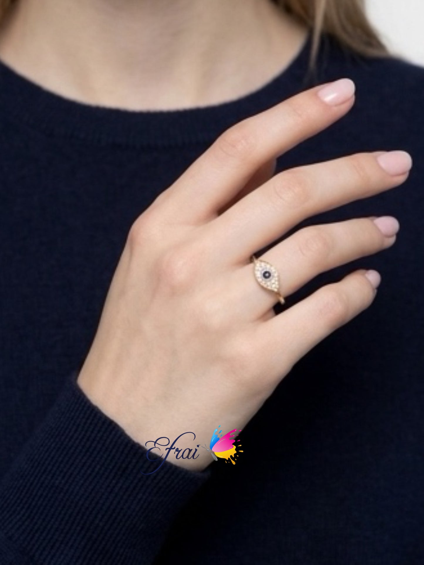 Evil eye diamonds sapphire ring