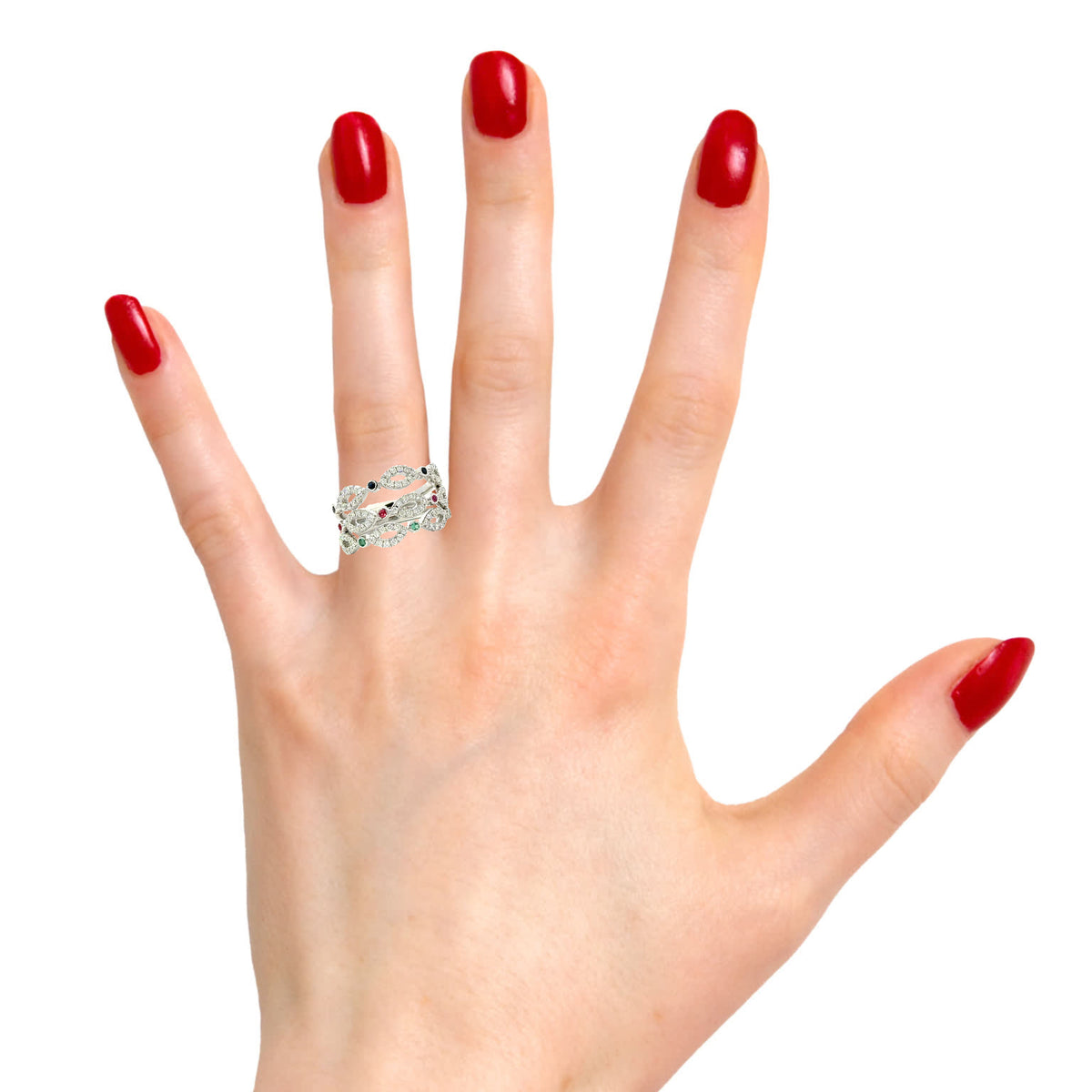 Tricolor gemstones and diamonds band