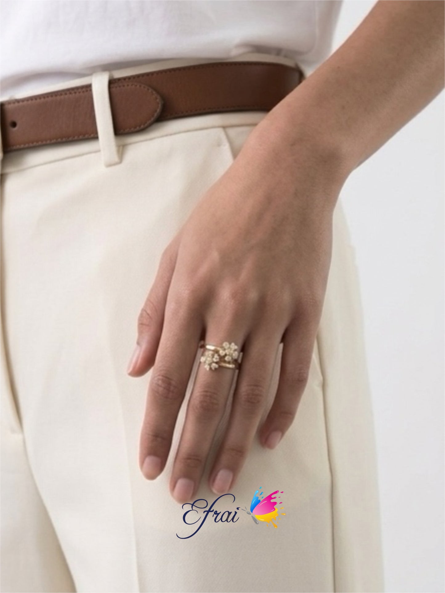 Double diamonds flowers ring