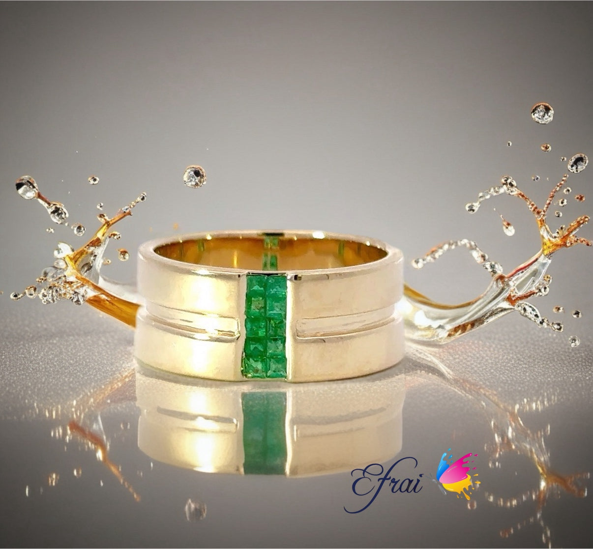 Elegant men's ring with natural emeralds