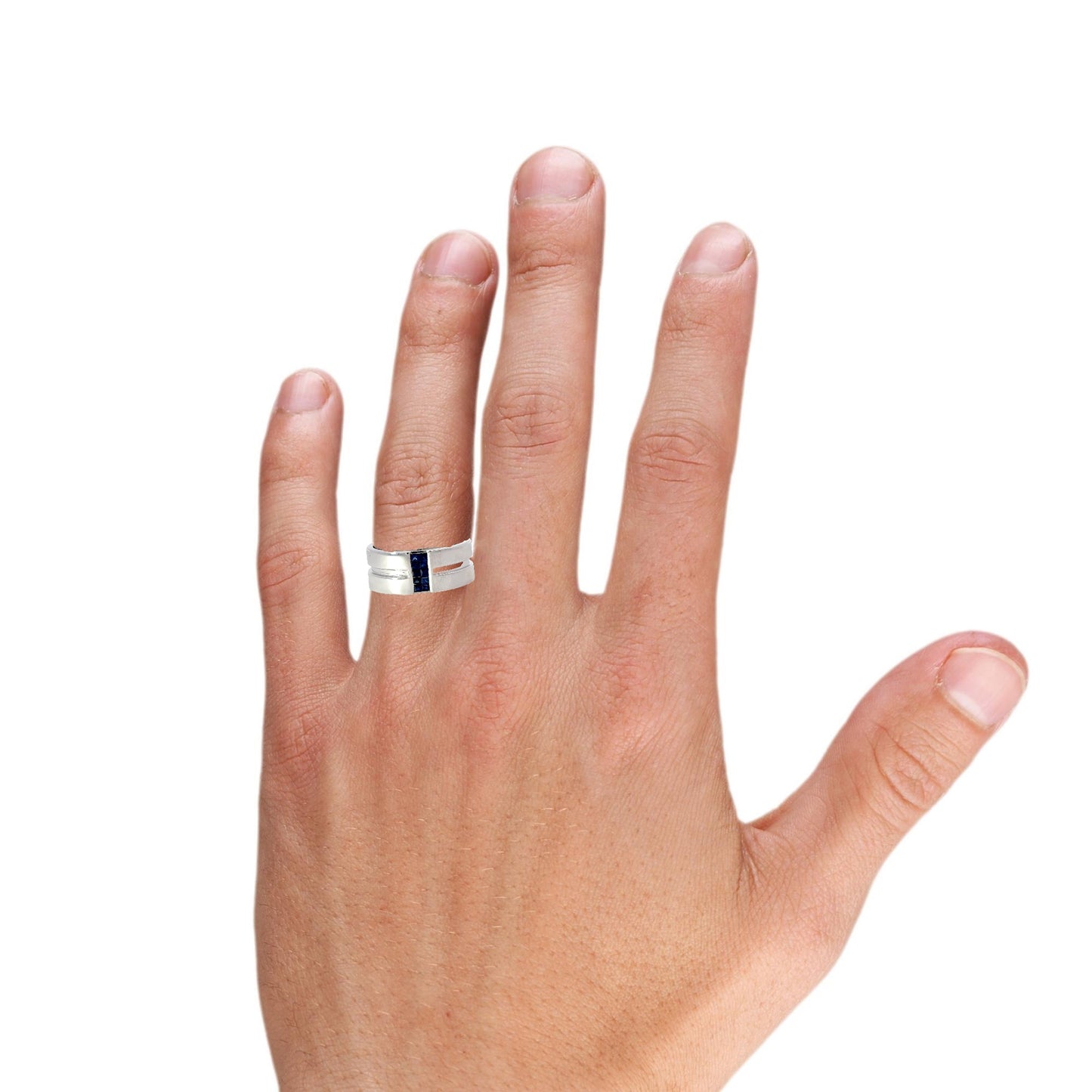 Elegant men's ring with natural blue sapphires