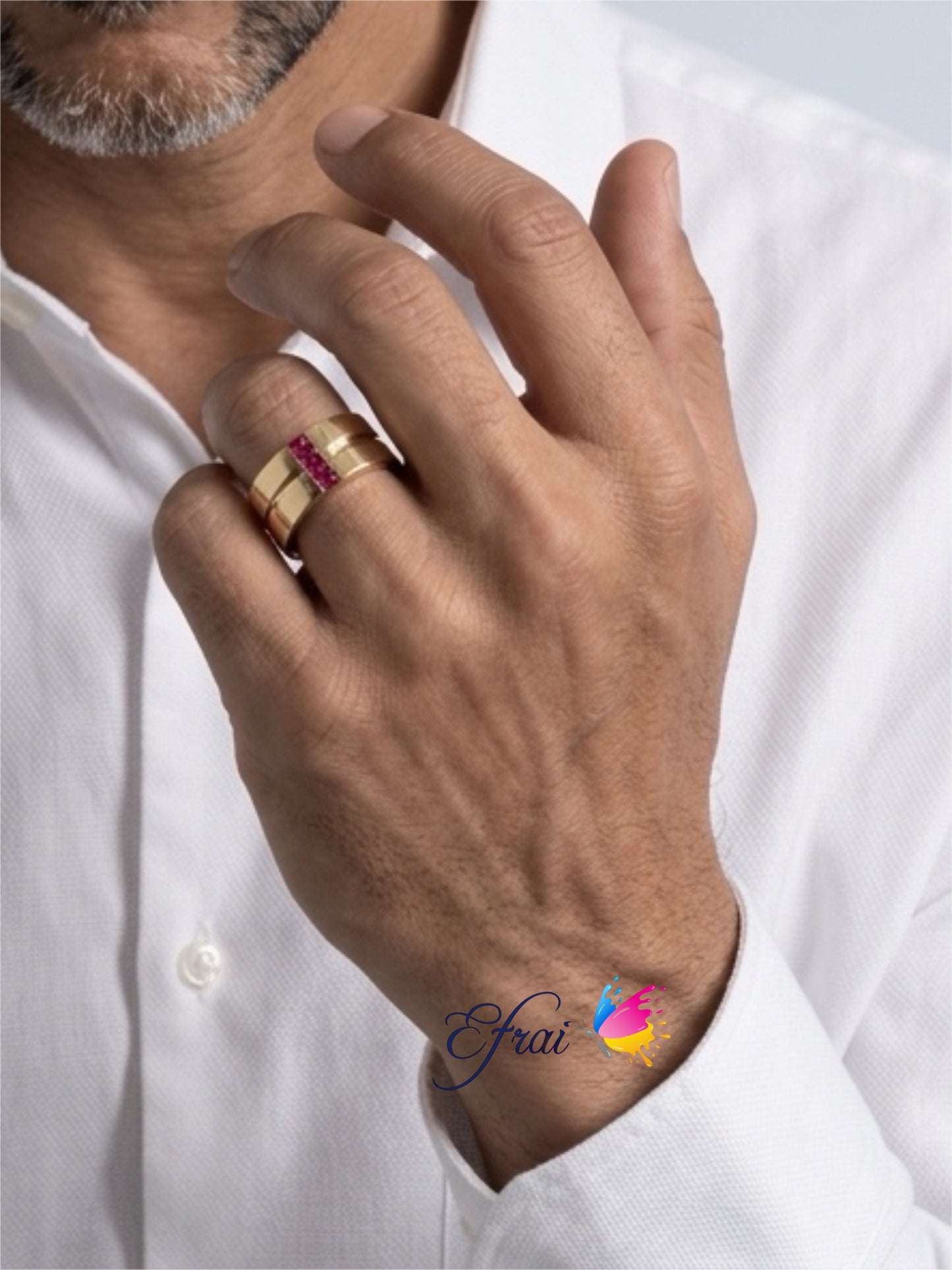 Elegant men's ring with natural blue sapphires
